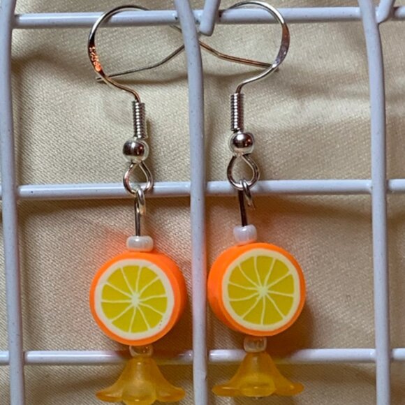 Orange Flower Drop Matching Earrings - Picture 2 of 3